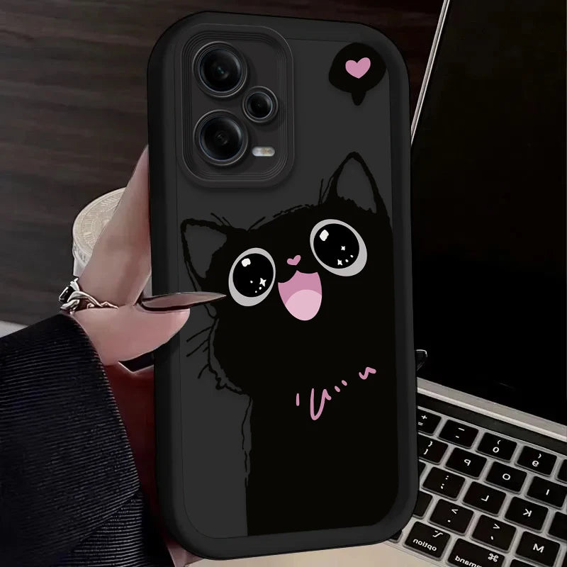 Cute Cartoon Black Cat Phone Case For Xiaomi Redmi