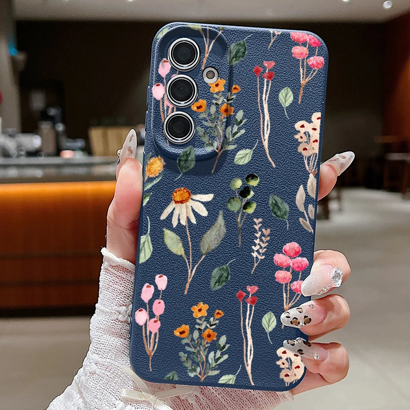 Small Flowers Leather Phone Case For Samsung Galaxy S and A series