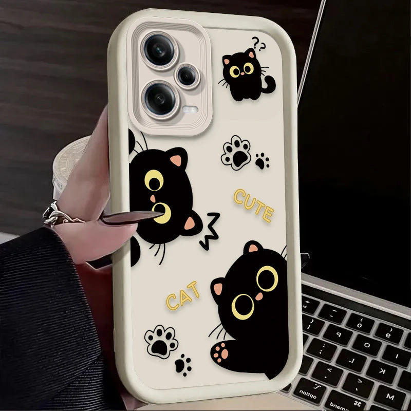 Cute Cartoon Black Cat Phone Case For Xiaomi Redmi