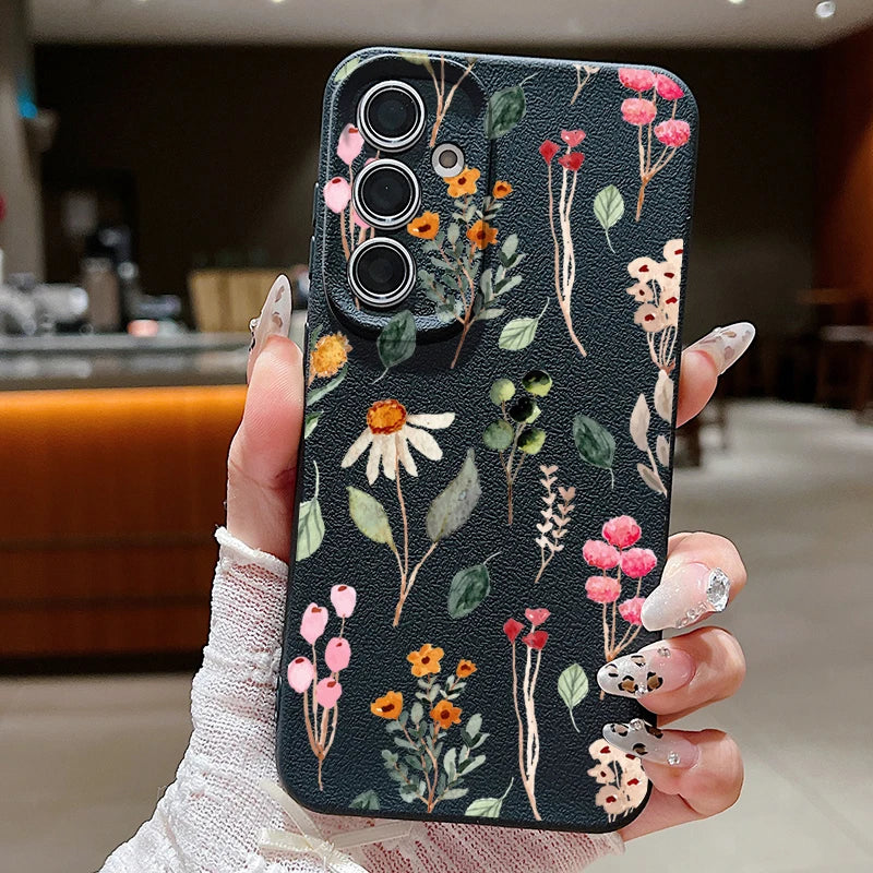 Small Flowers Leather Phone Case For Samsung Galaxy S and A series