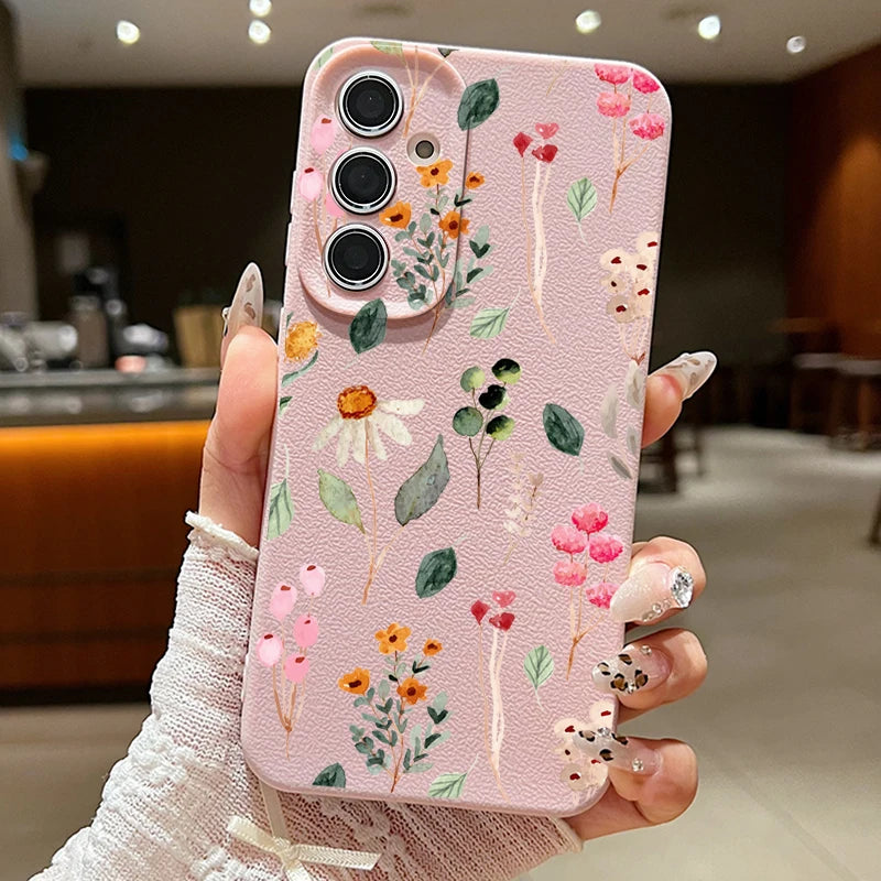 Small Flowers Leather Phone Case For Samsung Galaxy S and A series