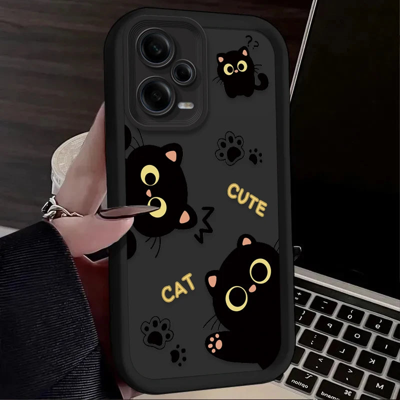 Cute Cartoon Black Cat Phone Case For Xiaomi Redmi