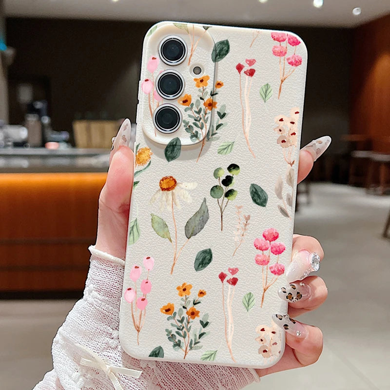 Small Flowers Leather Phone Case For Samsung Galaxy S and A series