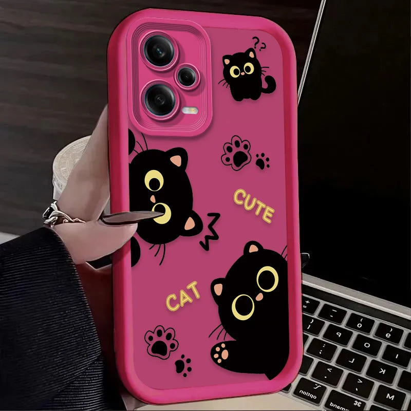 Cute Cartoon Black Cat Phone Case For Xiaomi Redmi