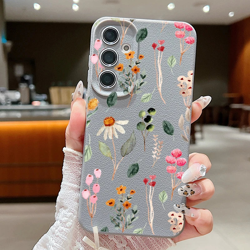 Small Flowers Leather Phone Case For Samsung Galaxy S and A series