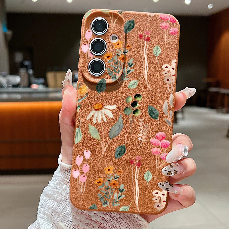 Small Flowers Leather Phone Case For Samsung Galaxy S and A series